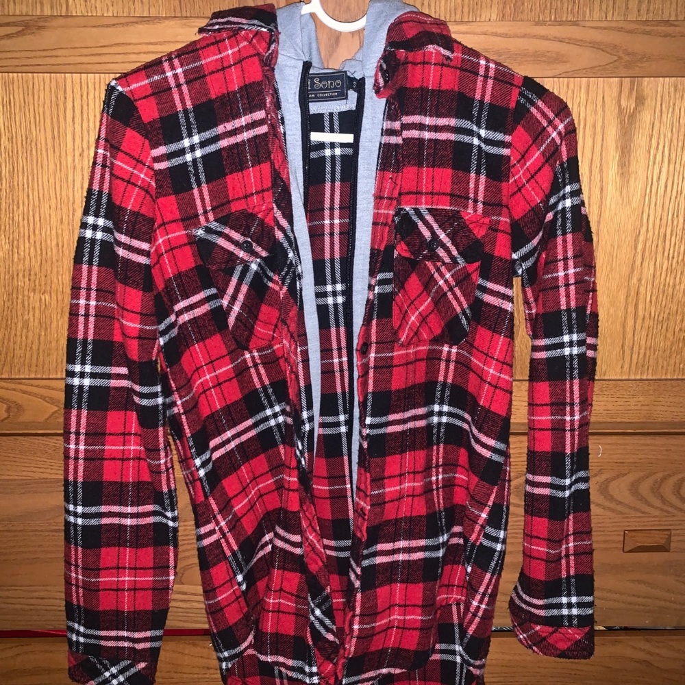 Red and Black Flannel Hoodie